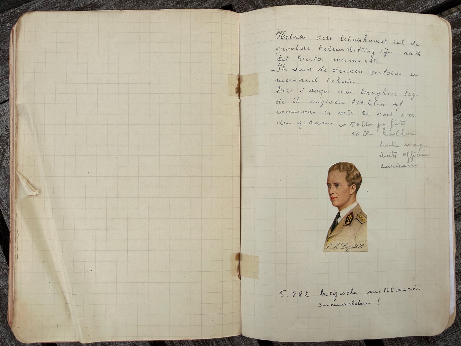 Laatste pagina van het dagboek met portret van Leopold III